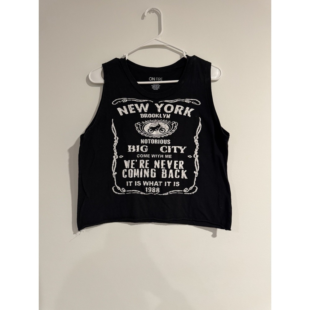On Fire Womens New York Brooklyn Big City Large Biker Sleveless Tank Top T-Shirt - Picture 2 of 2